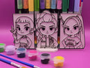 Kit com 3 placas de Guerreiras K-Pop em 3D reutilizáveis para colorir