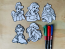 Kit com 5 princesas em peças 3D reutilizáveis para colorir